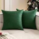 Woaboy Set of 2 Green Outdoor Waterproof Throw Pillow Covers Decorative Farmhouse Linen Pillowcases Solid Cushion Cases for Patio Tent Balcony Couch Sofa Livingroom 20x20 inch (20" x 20" (Pack of 2))
