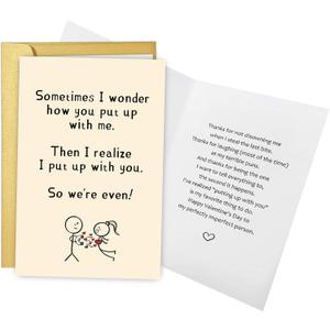 4 x Obbyidk Funny Valentine's Day Card for Wife Husband, Romantic Valentines Card for Boyfriend Girlfriend, Sometimes I Wonder How You Put Up With Me...