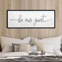 Be Our Guest Wall Decor Sign 32''12'' Large Rustic Farmhouse Family Guest Room Bedroom Above Bed Vintage Framed Wooden Wall Art Modern Signs Simple Entryway Hanging Decoration (Black) (32L" x 12W")