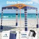 Rhino Valley Beach Cabana, 120 Sq. Ft Beach Canopy UPF50+ Protection, Easy Setup & Adjustable Height Beach Tent Sun Shelter with Cup Holder, Portable for 4-8 People, Blue & White Stripes