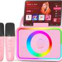 Karaoke Machine,Portable Bluetooth Speaker with 2 Wireless Microphone for Adults & Kids with LED Lights, Karaoke Microphone with PA System Supports USB/TF/AUX,Gift for Party (Pink)