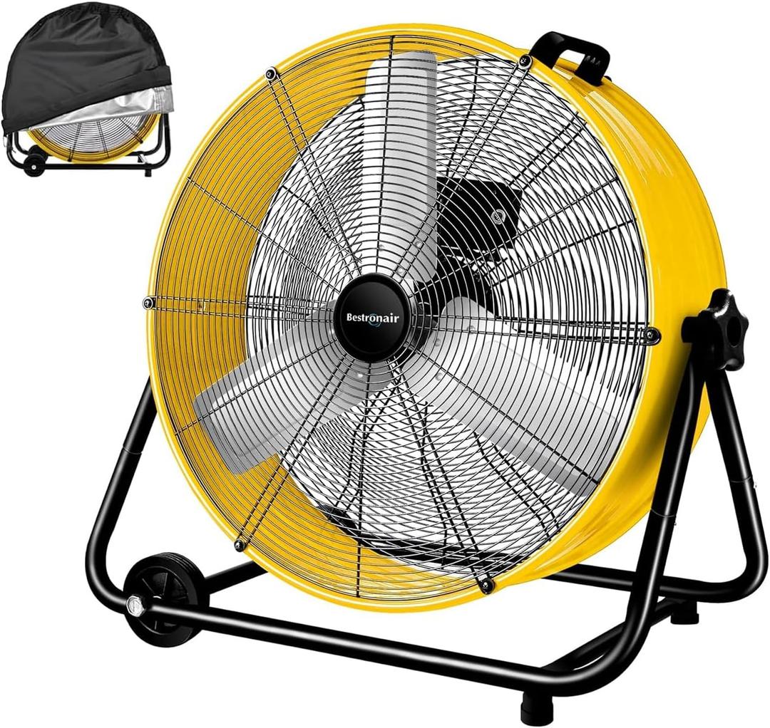 24 Inch High Velocity Heavy Duty Industrial Fan with 3-Speed Adjustment Up to 8100 CFM, Large Fan Floor For Factory Storehouse Workshop Garage Gym Patio with Fans Cover. Yellow 24 Inch High Velocity Heavy Duty Industrial Fan with 3-Speed Adjustment Up to 8100 CFM, Large Fan Floor For Factory Storehouse Workshop Garage Gym Patio with Fans Cover. Yellow