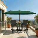 15FT Large Patio Umbrella with Base Included, Double Sided Outdoor Market Umbrella with Flexible Fiberglass Ribs, UV-Blocking Extra Large Umbrella for Garden, Pool, Deck, Forest Green