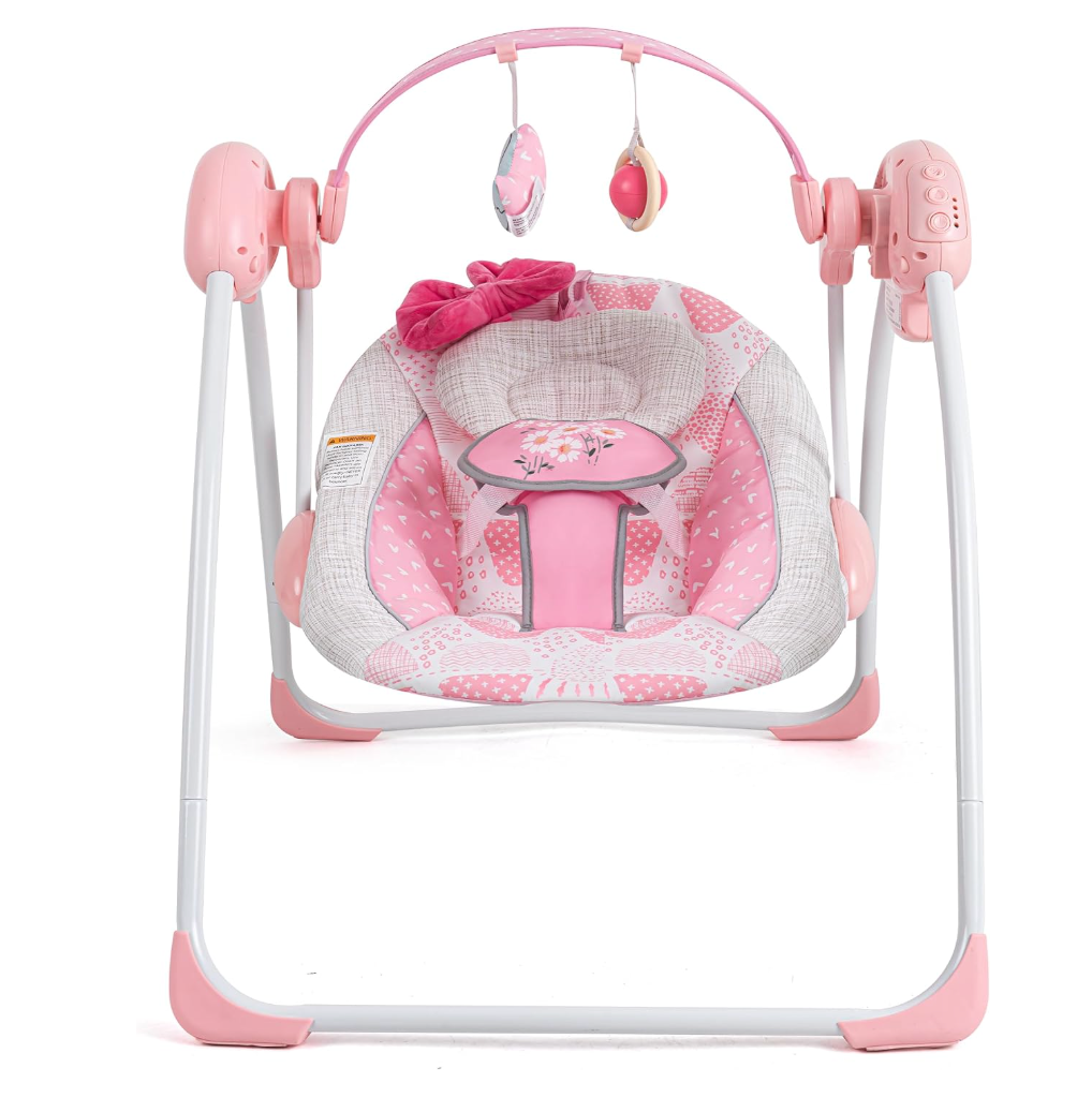 Portable Baby Swing Pink, Electric Infant Swing, 5 Speed Levels, 6 Songs