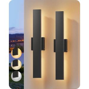 EDISHINE 2 Pack LED Outdoor Wall Lights Dimmable, 3000K 4000K 5000K, 15.7" Modern Black Outdoor Wall Sconce, IP65 Waterproof, Linear Exterior Wall Light for Entrance, Hallway, Garage, Porch