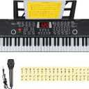 Piano Keyboard, 61 Keys Beginner Electronic Keyboard Portable Digital Music Keyboard, Early Education Music Instrument with Microphone & Music Sheet Stand