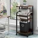 4-Tier Printer Stand with Adjustable Storage Shelf, Large Tall Printer Table with Wheels for Home Office Small Spaces Organization, Rustic Brown