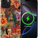 Case for iPhone 15 [Compatible with MagSafe], Matte Soft Silicone + Hard PC Anti-Scratch Shockproof Protective 2-in-1 Case for Women Men - Virgin Mary Flower Collage