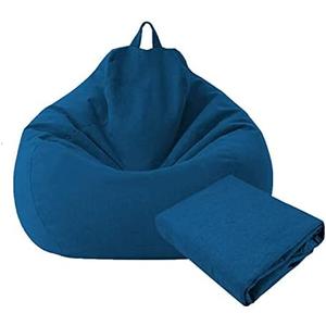 Large Small Lazy Sofas Cover Chairs Without Filler Linen Cloth Lounger Seat Bean Bag Pouf Puff Couch Tatami Living Room Beanbags (Blue, 70x80cm) No Filler