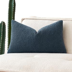 MIULEE Textured Boucle Throw Pillow Cover Dark Blue Accent Solid Lumbar Pillow Case Decorative Soft Pack of 1 Couch Cushion Chair Sofa Bedroom Livingroom Home Decor,12x20 Inch