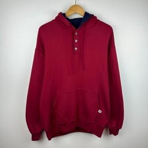 Vintage 90s Russell Athletic Dark Red Quarter Button Hoodie Size Medium
