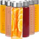 Glass Juice Bottles 6 Pack 20 oz - Wide Mouth Glass Water Bottles with Lids - for Juicing, Smoothies, Milk, Protein, BPA Free, Reusable, Stainless Steel Lids, Leak Proof, Shaker bottle (20oz/600ml)