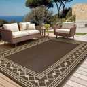 GAOMON Outdoor Rug 9x18, Waterproof Reversible Plastic Straw Rug, Modern Bordered Plastic Straw Outdoor Mat, Large Outdoor Rugs Mats RV, Picnic, Backyard, Balcony, Porch, Beach, Brown/Coffee