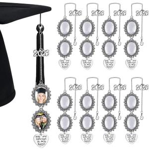 Sureio 8 Pcs Graduation Cap Memorial Photo Charm Tassel Charms for 2024 Graduation Cap Tassel Charm Memorial Photo Class Decorations Graduation Gifts to the Cap Topper(Silver, Heart)