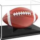 Football Display Case with Black Solid Wood Base Clear Acrylic Football Holder Display Box for Autographed Football, Full Size Football Memorabilia Showcase