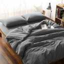 F.Y.Dreams 100% Washed Cotton Duvet Cover for Weighted Blanket 80x87 inches with 16 Ties, Zipper on Long Side/Grey/Just Duvet Cover