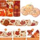 AnyDesign Fall Wired Edge Ribbons 36 Yards Pumpkin Maple Leaves Fabric Ribbon Orange Brown Autumn Leaves Plaids Craft Ribbon for Thanksgiving Farmhouse Bow Making Wreath Decor, 6 Roll