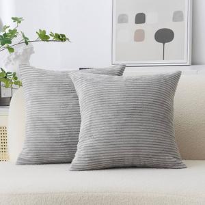 Grey Cushion Cover Striped Corduroy Cushion Cover Portectors for Bed Sofa Couch Chair Garden, Set of 2, 19x19in, Light Gray