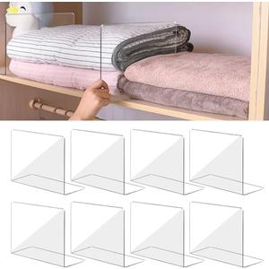 OKPOW Acrylic Shelf Dividers for Closet Organization: 8 Pack Tall Durable Clear Shelves Separators for Clothing Adjustable, Size: 10" Tall X 12" Deep
