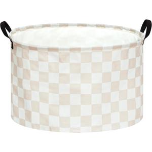 MAIZMZ Checkered Storage Basket Extra Large 80L Kids Hamper Baby Laundry Basket Waterproof Toys Car Organizer Collapsible Canvas for Home/Dorm/Pet/Office/Closet/Shelf/Gift Baskets (Cream)