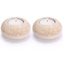 OwnMy 2PCS Travertine Tealight Candle Holders Decorative Stone Candle Holders Set, Elegant Travertine Votive Candle Stands for Dining Table Centerpieces Wedding Home Decors, 2.9" Dia x 1.5" H