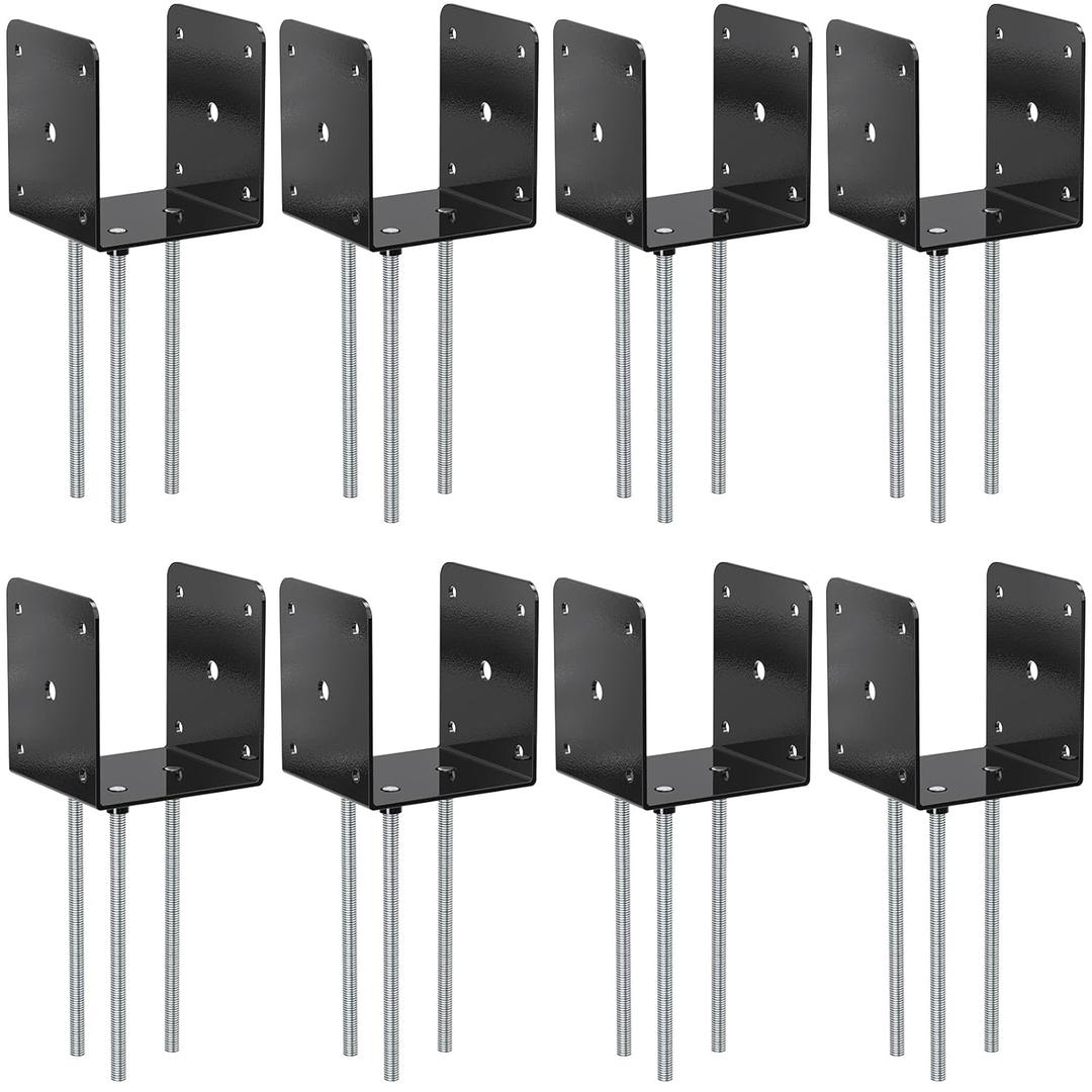 SPACEEUP 4x4 Concrete Post Base Anchor 8 Pcs, Deck Post Base Holder Ground Spike for Concrete, Decking Post Brackets for Pavilion Porch Handrail Railing, Heavy Duty Black Powder Coated