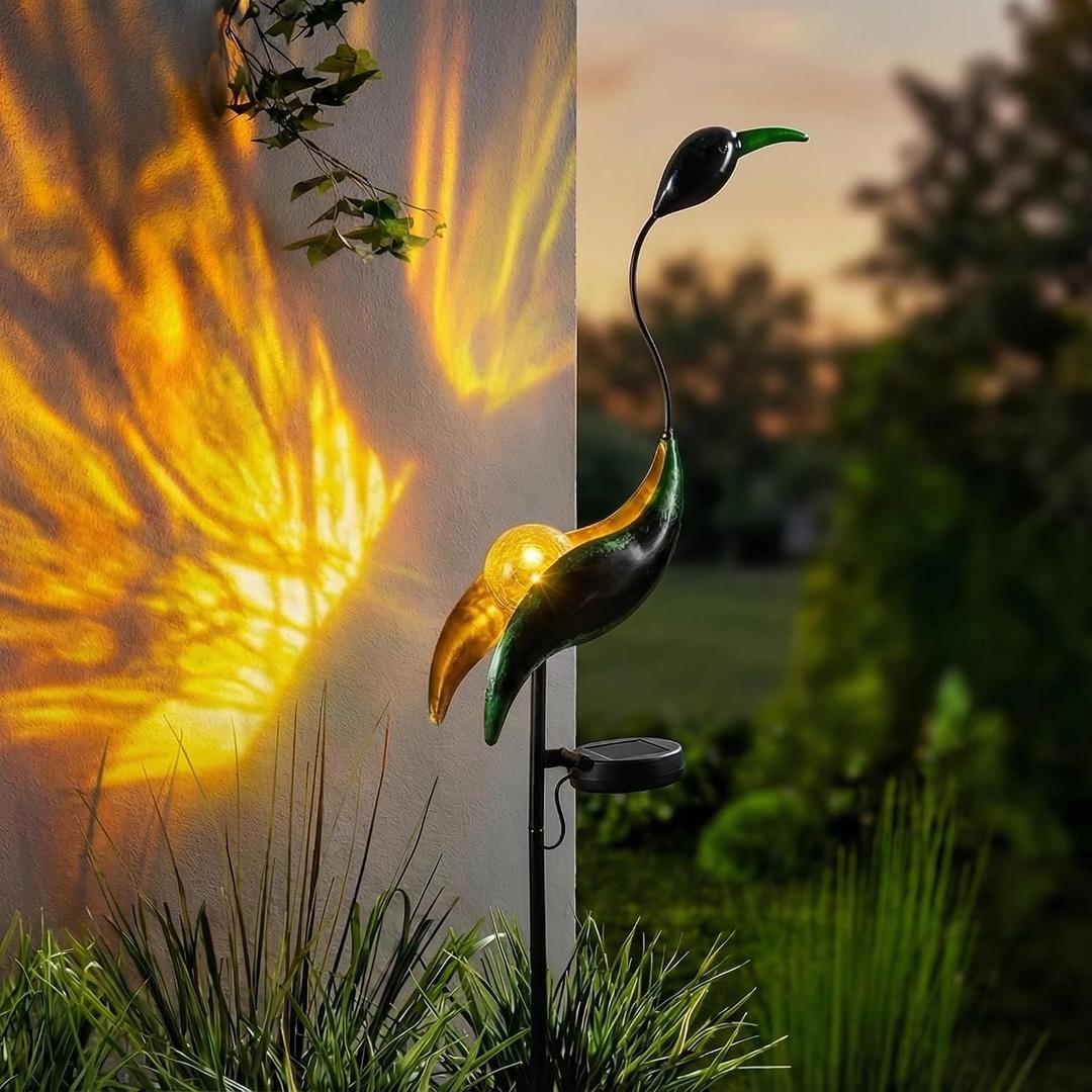 Solar Crane Garden Statue Light for Patio Yard Lawn Porch Outdoor Decorations Waterproof Metal Garden Sculpture, Solar Powered Housewarming Gifts, Mom Birthday Gifts, 14.5 inches
