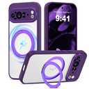 AmoraAqua Compatible with Google Pixel 9 Pro XL Case with 360° Magnetic Ring Stand [Compatible with Mag-Safe ] Shockproof Translucent Phone Case for Google Pixel 9 Pro XL 6.8 inches,Purple