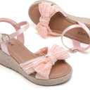 Ruiee Wide Width Wedge Sandals for Women, Ankle Strap Cute Bowknot Open Toe Summer Shoes Platform Espadrille Wedge Dressy Women Sandals.259001 Nude Size 11