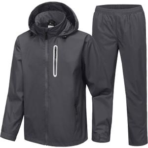 SWISSWELL Men's Waterproof Golf Rain Suit Rain Gear Jacket and Pant Outdoor Lightweight Hooded Raincoat (Large, Charcoal)