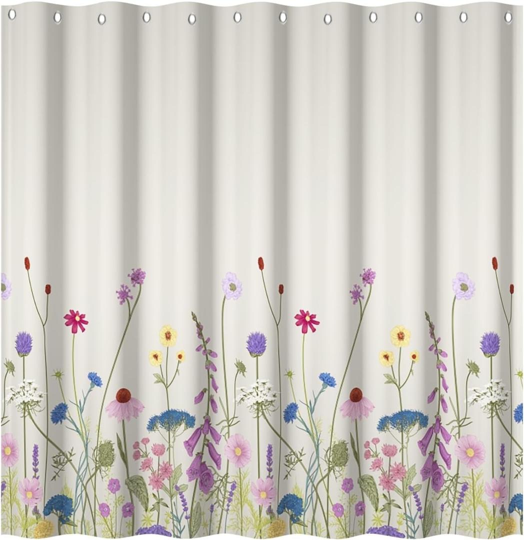 Yeele 72x72 Inch Floral Shower Curtain Watercolor Gorgeous Wildflower Bathroom Set Pretty Retro Natural Botanical Bath Sets Waterproof Bathroom Curtain with Hooks (Yjy00114)