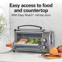 Hamilton Beach Easy Reach 4-Slice Countertop Toaster Oven With Roll-Top Door, 1200 Watts, Fits 9” Pizza, 3 Cooking Functions for Bake, Broil and Toast, Silver (31344DA)