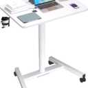 28-Inch Mobile Standing Desk, Computer Workstations with Cup Holder, Portable Standing Desk with Lockable Wheels, Rolling Table for Home Office Classroom Hospital (Snow-White, Steel Classic)