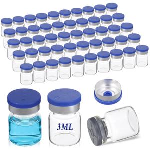 50 Pcs 3ml Sealed Sterile Vials with Self Healing Injection Port, Empty Vials with Plastic-Aluminum Flip Caps, Glass Empty Vials for Injection, Liquid Sample Storage Vial with Caps
