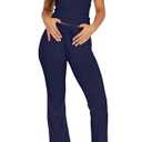 Ezbelle Summer Lounge Set Two Piece Women's V Neck Matching Pajama Outfits Jogger Crop Tank Shirt Knit Sexy Pjs Activewear Sets Long Pants Navyblue, Size S