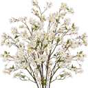 DILATATA Artificial Cherry Blossom Flowers 5 Pcs Silk Cherry Blossom Stems 37.4 Inch Long Stems Faux Silk Peach Flowers for Tall Vase Spring Decor Wedding Party Home Table Arrangement - White
