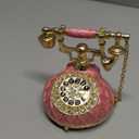 QIFU Hand Painted Small Pink Telephone Figurine Trinket Box Hinged Unique Gift for Family