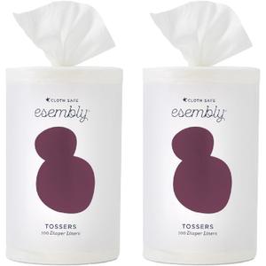 Esembly Tossers  Disposable Bamboo from Viscose Diaper Liners for Cloth Diapers  Earth-Friendly, Fragrance-Free, Chlorine-Free  One Size, 200 Liners (2-Pack of 100-Liner Rolls)