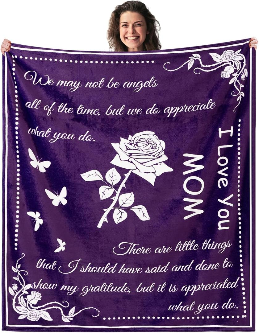 Gift Blanket, Gifts for Mom, Mom Blanket for Mother's Day, Super Soft Flannel Throw, Cozy Throws for Birthday Christmas, Couch Bed Plush Blankets for Women from Daughter Son, 50x60, Purple