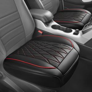  Leather Front Car Seat Covers, Bottom Seat Covers Full Wrapped with Storage Pocket, Anti-Slip PU Seat Protectors,Waterproof Seat Cushion Pad Universal Fit Sedan SUV Truck, Black/Red