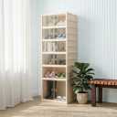 AnacondaGrip Foldable 6-Tier Shoe Rack Organizer, Large Clear Shoe Storage Cabinet with Magnetic Doors, Heavy Duty Slim Vertical Shoes Rack for Bedroom, Entryway or Garage - Beige (Holds 12 Pairs)