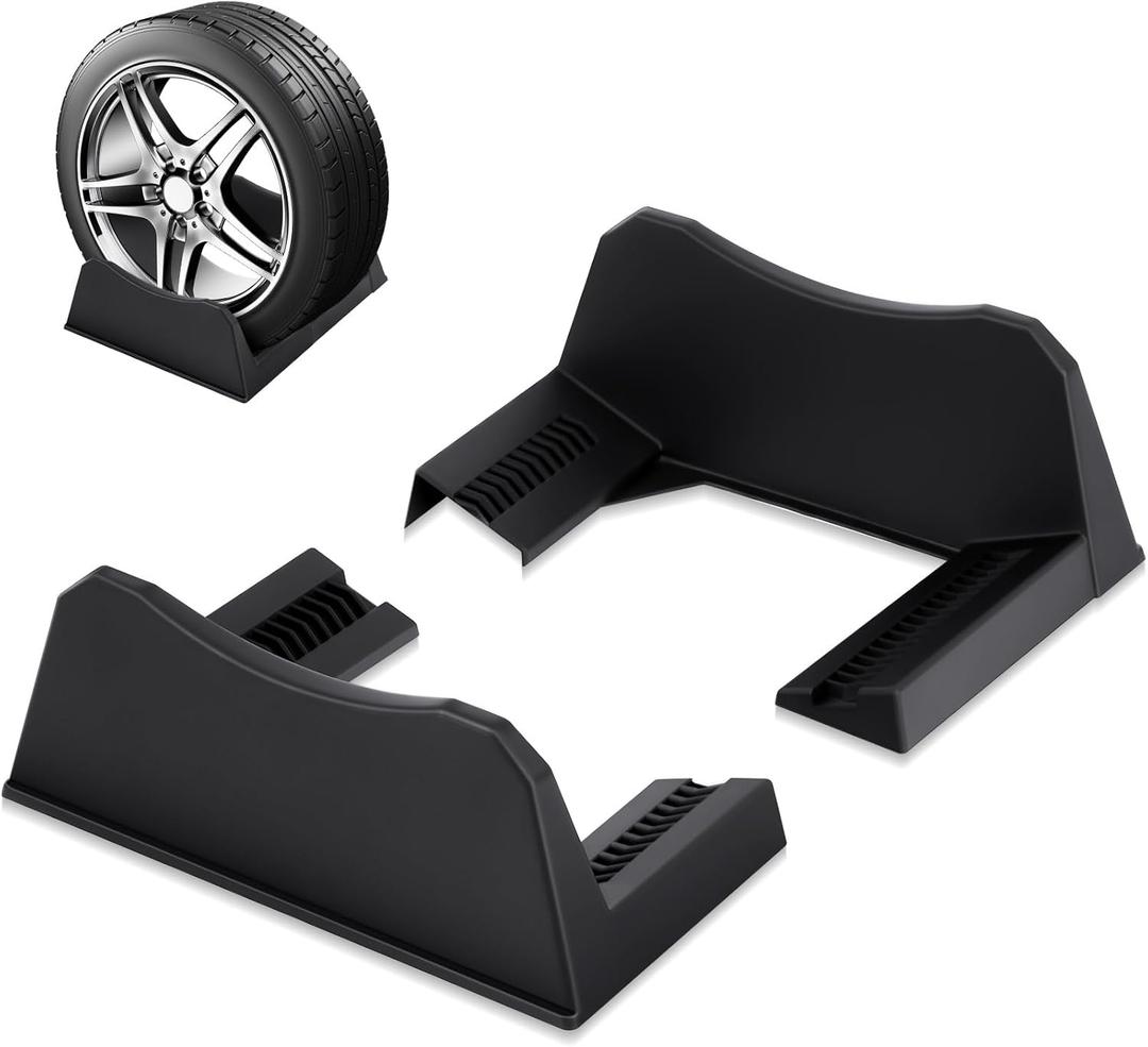 2 Pcs Car Tire Display Stand Wheel Display Rack Adjustable Width Rim Storage Wheel Rim Holder Tyre Stand Base Tire Tray Base for Exhibition Shop Garage Trade Show, Black