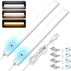 2Pack 16 Inch Under Cabinet Lights Plug in, 96 LED with Hand Wave, 3 Colors Dimmable Under Cabinet Lighting, 8W 500 Lumen, Under Counter Lights for Kitchen Cupboard Closet Desk Office Garage