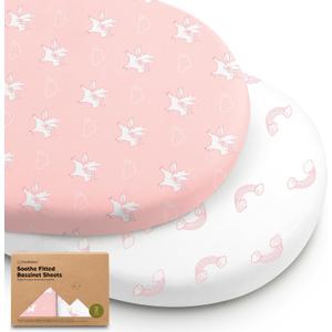 2Pack Organic Bassinet Sheets for Girls, Boys  100% Cotton Bassinet Mattress Sheets Compatible with Halo Bassinest Swivel Sleeper, Graco,Baby Delight,Chicco,Unisex Fitted Bassinet Sheets (Dreamland)