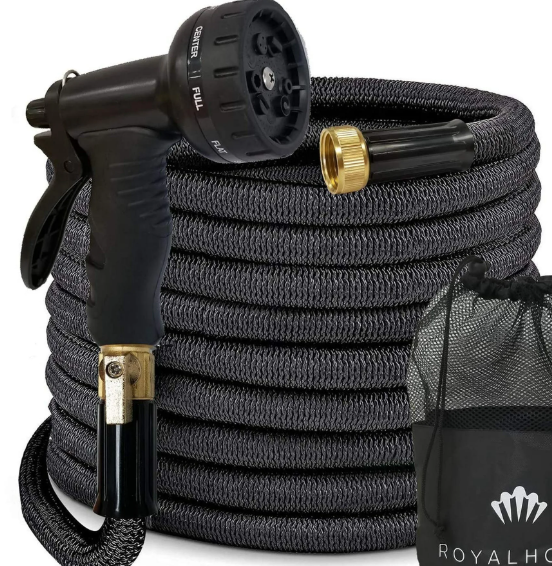 100FT Expandable Garden Hose with 8-Pattern Spray Nozzle – Durable, Flexible, Multipurpose (Black)
