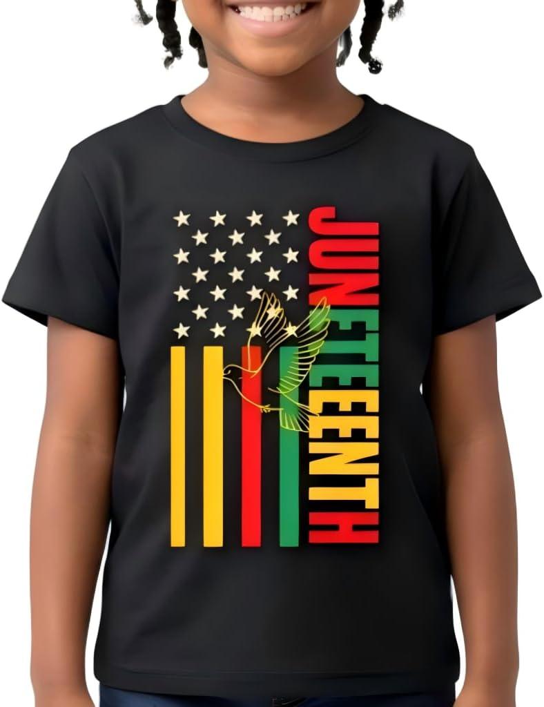 Juneteenth Shirt Kids Happy Juneteenth Freedom Tee Boys Girls Toddler Shirt 3T-7T (Black)