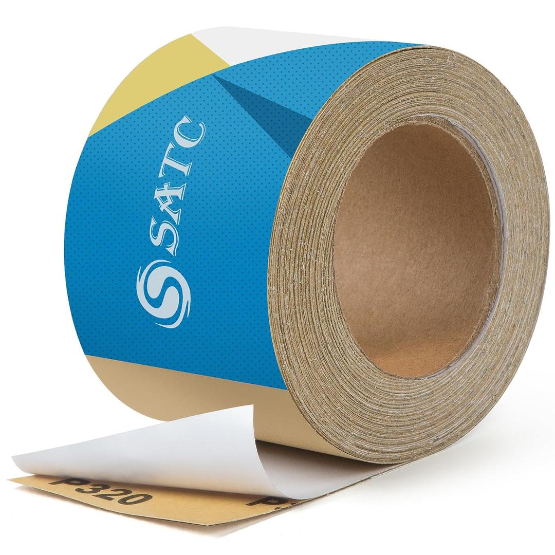 S SATC 320 Grit PSA Longboard Sandpaper 20 Yard Long Continuous Roll, 2-3/4" Wide Self Adhesive Stickyback Sanding Sheets for Automotive, Hand Sanding Blocks,Woodworking, Metal, Plastic