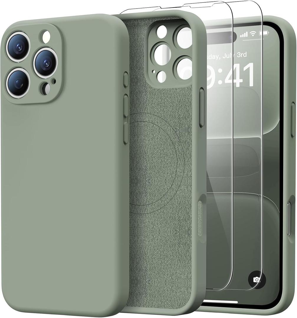 2 x for iPhone 16 Pro Max Case with 2 Screen Protectors - Compatible with Magsafe - Upgraded Camera Protection - Liquid Silicone Protective Phone Case 6.9" for Men, Women,Girls - Porcelain Blue