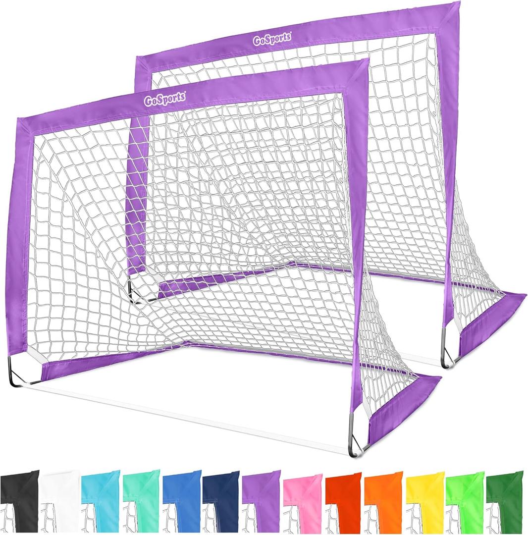 GoSports 4 x 3 ft Portable Soccer Goals for Kids - 13 Colors - Set of 2 Team Tone Pop Up Nets for Backyard (Purple)