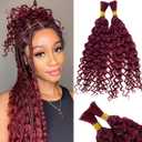 Water Wave Bulk Human Hair Braiding Hair 99J Burgundy Brazilian Virgin Human Hair Extensions for Micro Braiding Curly Boho Hair No Weft Human Braiding Hair for Boho Braids 2 Bundles/Pack 100g 18 Inch